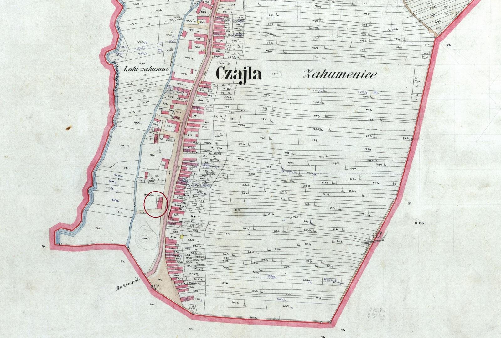 Rákociovská (Rakovských) kúria na výreze katastrálnej mapy z konca 19. storočia (Ústav geodézie a kartografie)